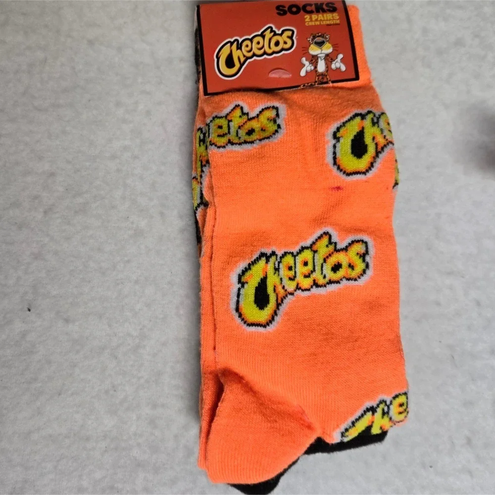 Cheetos Socks‎ 2-Pair Crew Length Novelty Socks Orange Black Men's Size L